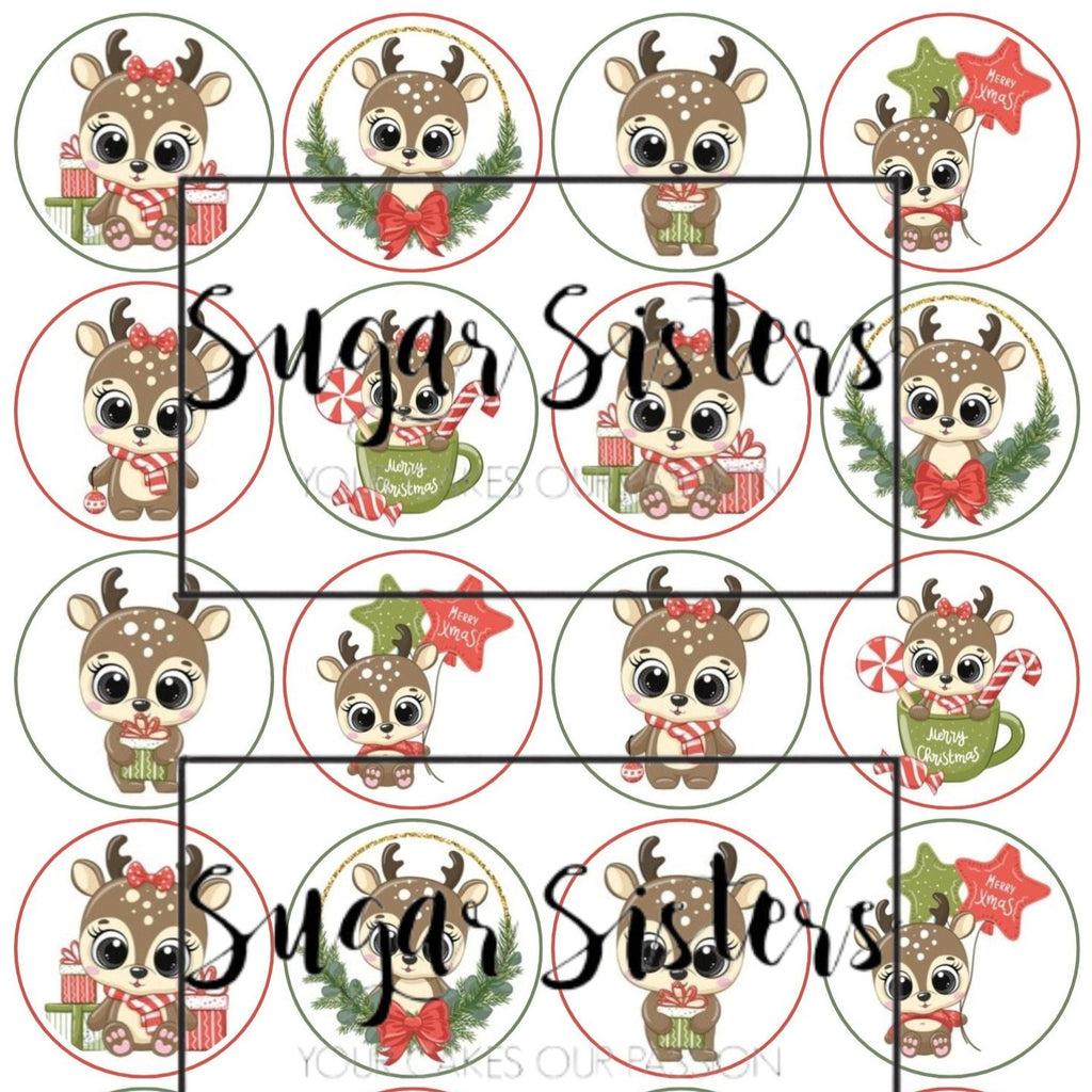 Cute Deer Christmas Edible Toppers - (20 Toppers)