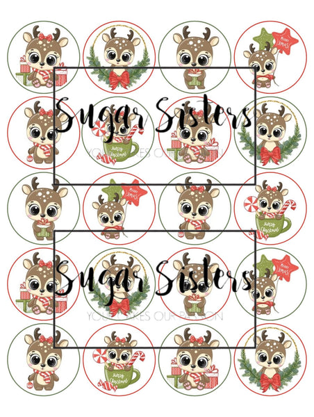Cute Deer Christmas Edible Toppers - (20 Toppers)