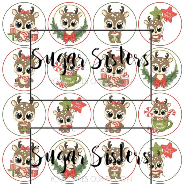 Cute Deer Christmas Edible Toppers - (20 Toppers)