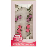 Mini Rose Bud with Leaves Sugar Decorations Pk 16