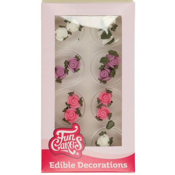 Mini Rose Bud with Leaves Sugar Decorations Pk 16