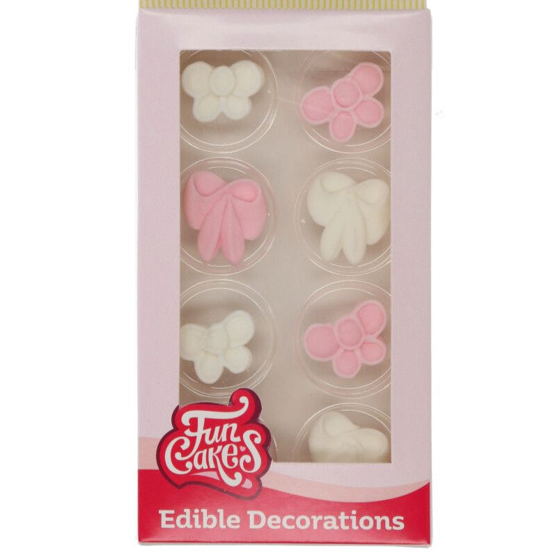 Pink & White Sugar Bows Pk 8