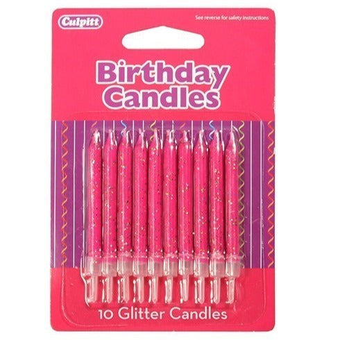 Fuschia Glitter Candles Pk 10