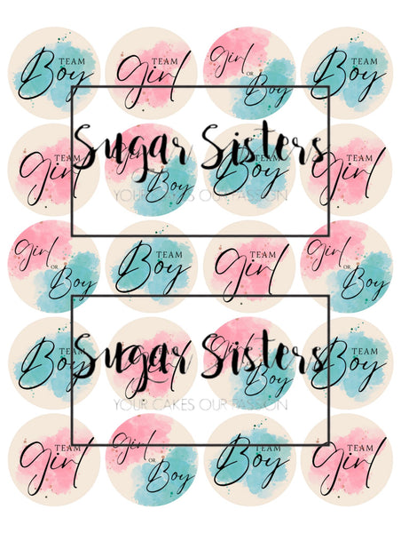 Girl or Boy Reveal Edible Toppers - (20 Toppers)