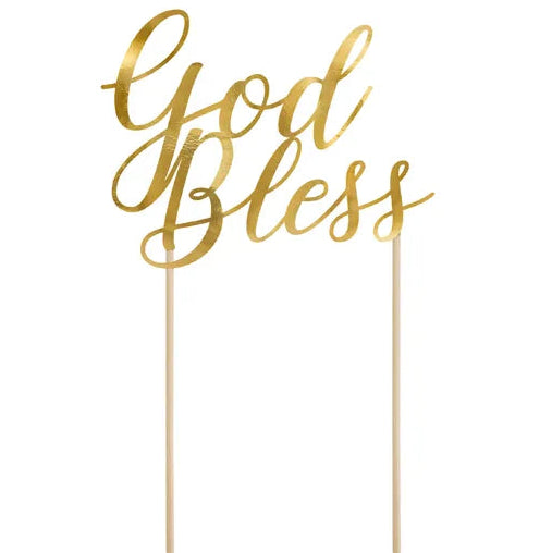 God Bless Card Cake Topper Gold 27.5cm