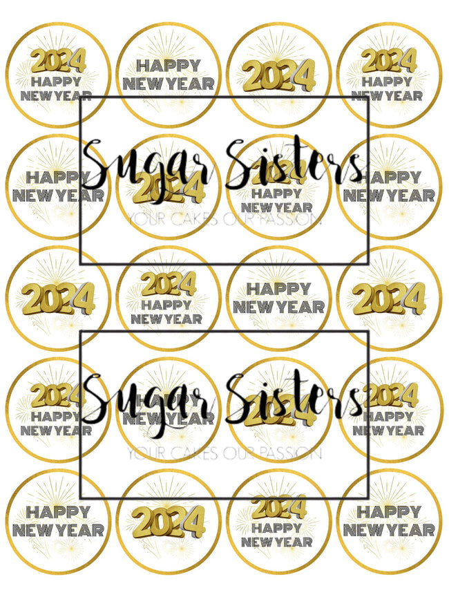 Gold New Year Edible Toppers - (20 Toppers)