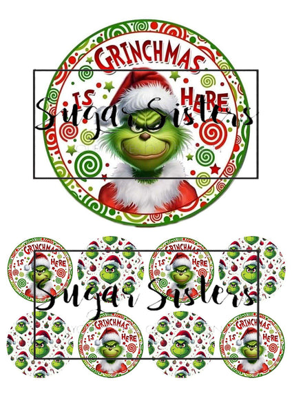 Grinchmas is here Edible Toppers -  (1 x 6" Disc ) (8 x 2" Discs)