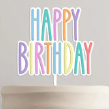 Happy Birthday Cake Topper in White MDF & Pastel Acrylic