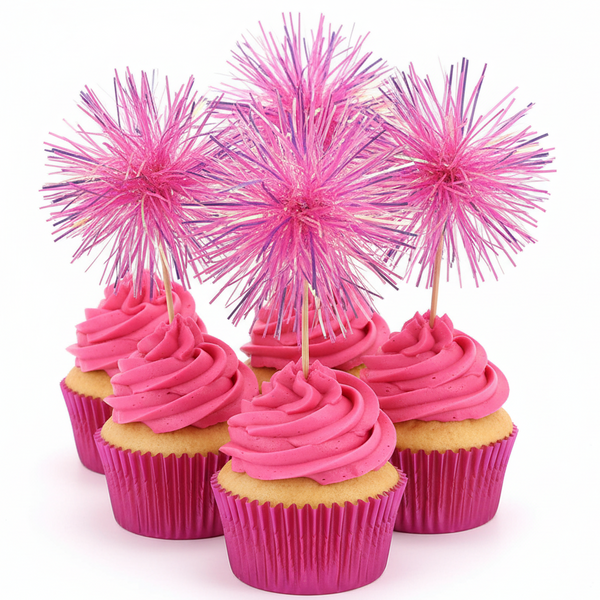 SUGAR SISTERS - Firework Cake/Cupcake Topper Hot Pink Pk 5