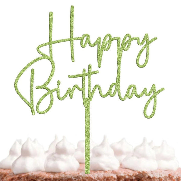 Light Green Glitter Happy Birthday Topper