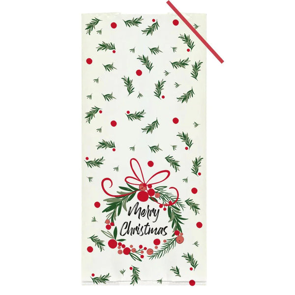 Christmas Wreath Cello Treat Bags with Twist Ties Pk 20