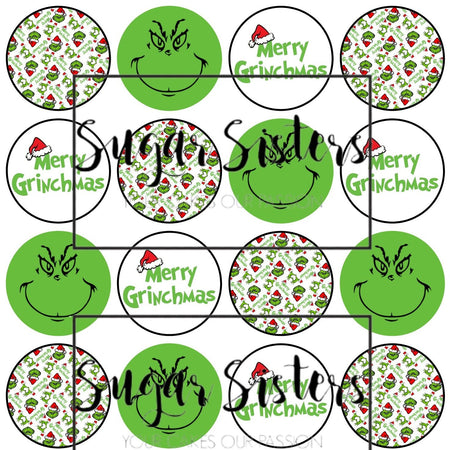 Grinch Ho Ho Ho Edible Toppers -  (1 x 6" Disc ) (8 x 2" Discs)