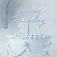 Misty Blue Matt Happy Birthday Acrylic Topper