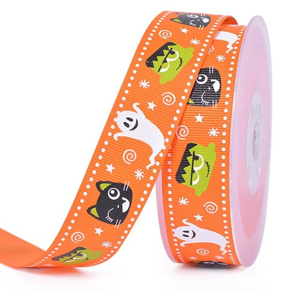Monsters and Ghosts Orange Ribbon 25mm x Metre