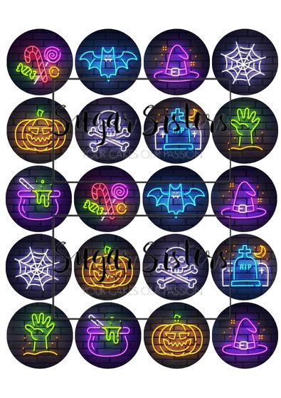 Neon Halloween Edible Toppers - (20 Toppers)