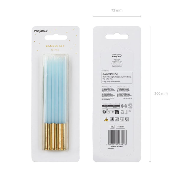Tall Candles Blue & Gold Pk 12
