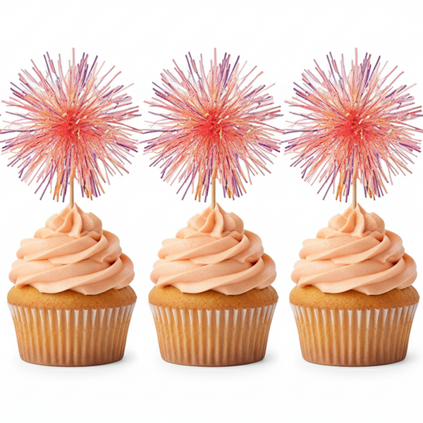 SUGAR SISTERS - Firework Cake/Cupcake Topper Peach Pk 5