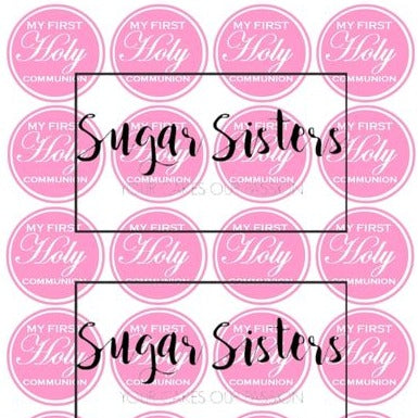 Communion Pink  Edible Toppers - (20 Toppers)