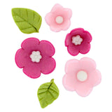 Sugar Decoration Pink Flowers and Leaves  Pk 16