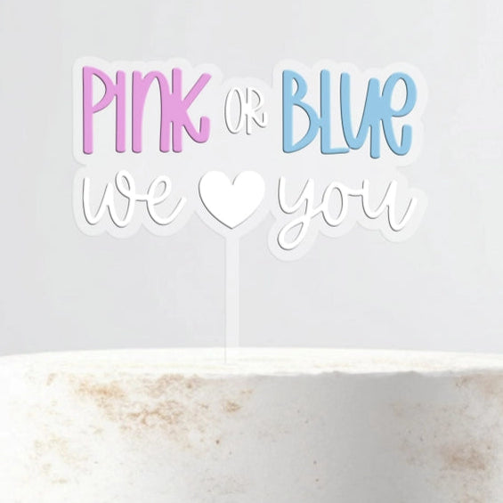 Pink or Blue Cake Topper Clear Acrylic & Pastel Acrylic