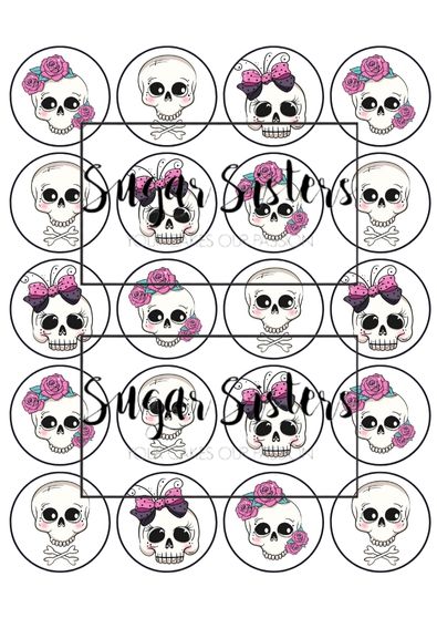 Pretty Skulls Edible Toppers - (20 Toppers)