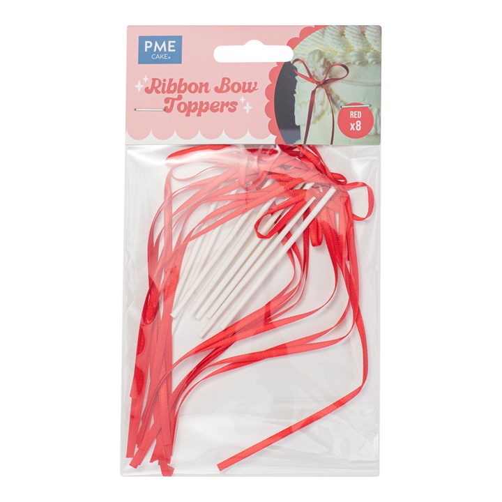 Ribbon Bow Toppers Red Pk 8