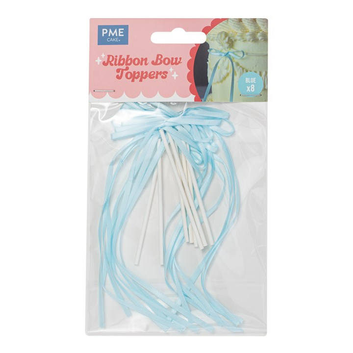Ribbon Bow Toppers Blue Pk 8