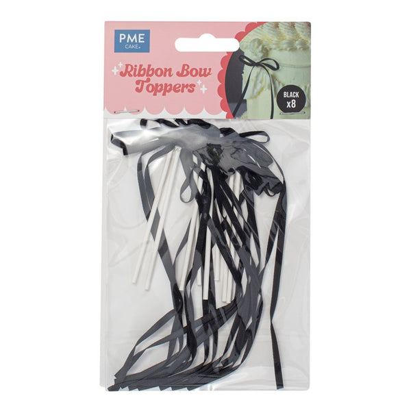 Ribbon Bow Toppers Black Pk 8