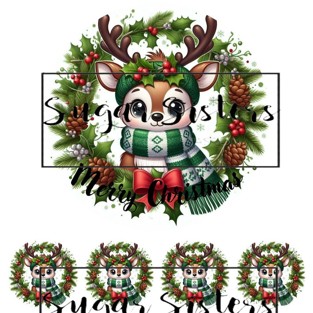 Reindeer with Scarf Edible Toppers - (1 x 6