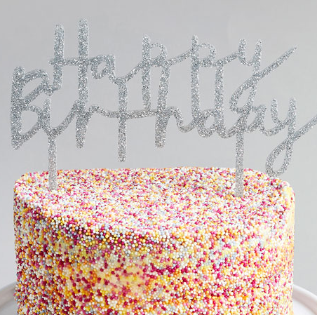 Silver Glitter Acrylic Happy Birthday Cake Topper