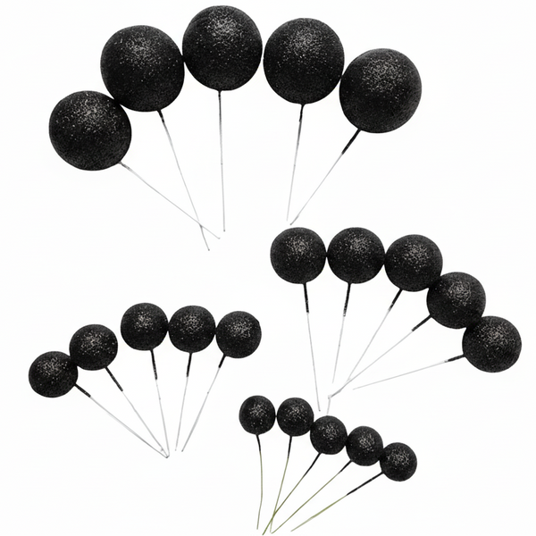 SUGAR SISTERS - Jet Black Glitter Cake Balls Pk 20