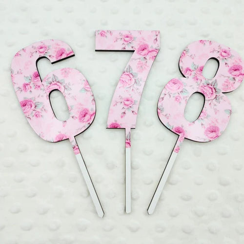 Pretty Pink Flower Number Toppers (Asstd Numbers)