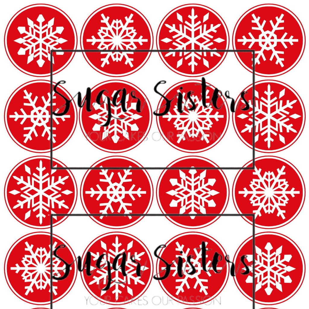 Snowflakes Red Edible Toppers - (20 Toppers)