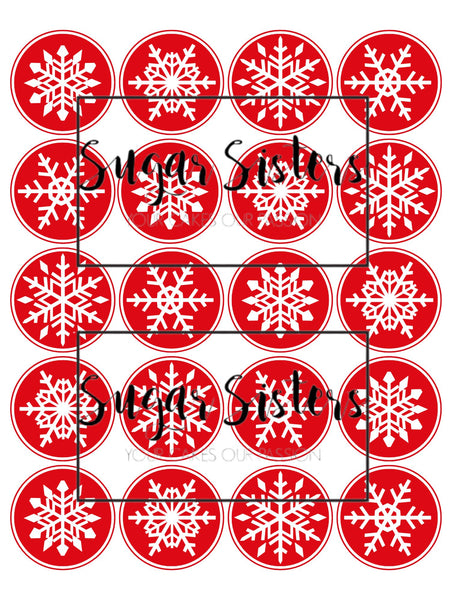 Snowflakes Red Edible Toppers - (20 Toppers)