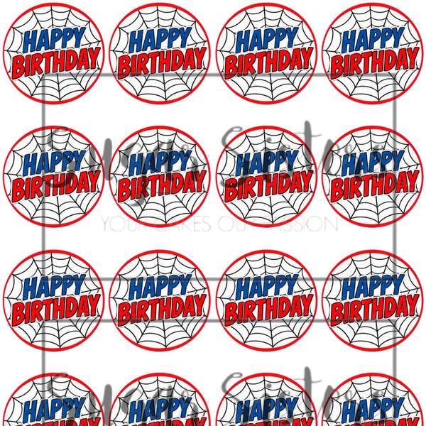 SpiderWeb Happy Birthday Edible Toppers - (20 Toppers)