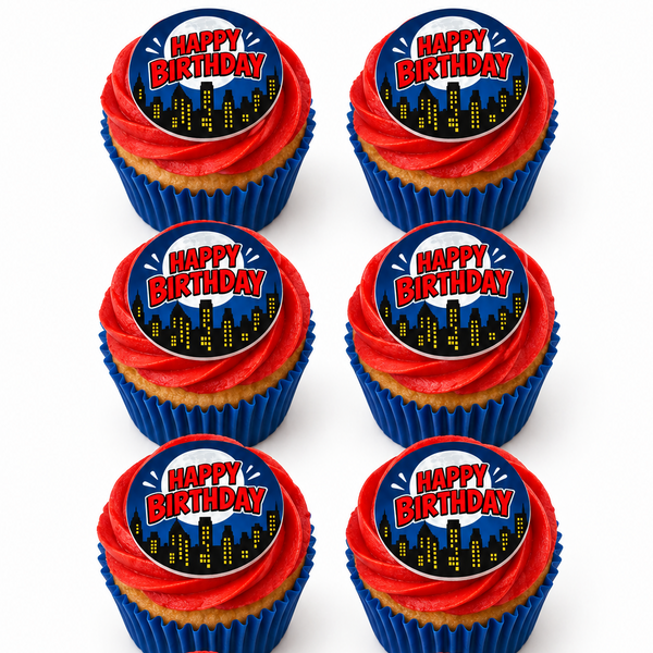 SuperHero Happy Birthday Edible Toppers - (20 Toppers)