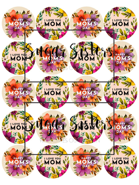 Love you Mom Mothers Day  Edible Toppers - (20 Toppers)