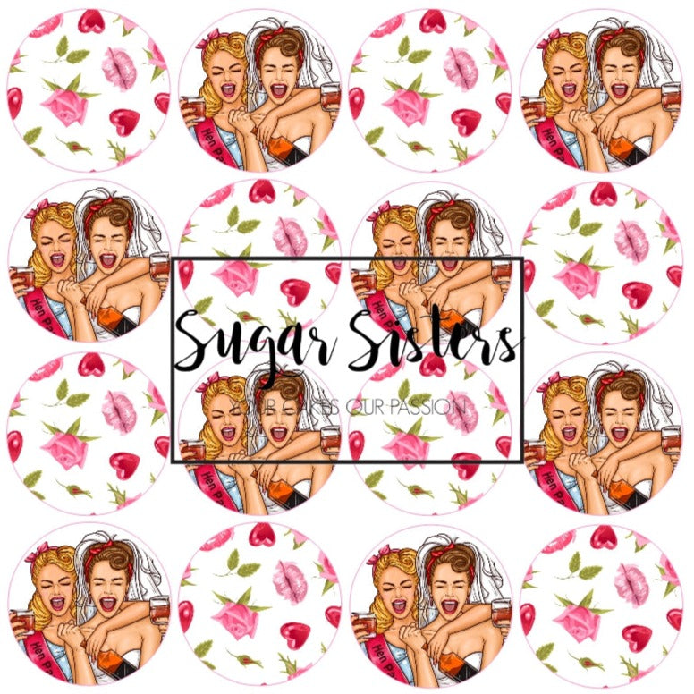 Roses and Lips Hen Party Edible Toppers - (20 Toppers)