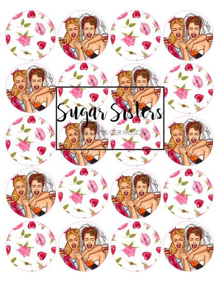 Roses and Lips Hen Party Edible Toppers - (20 Toppers)