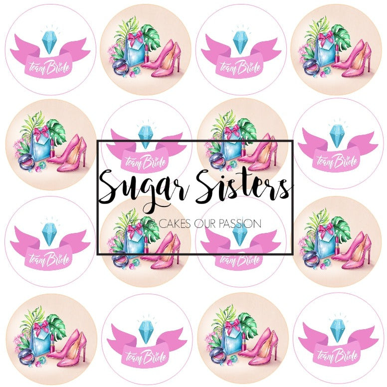 Team Bride Hen Party Edible Toppers - (20 Toppers)