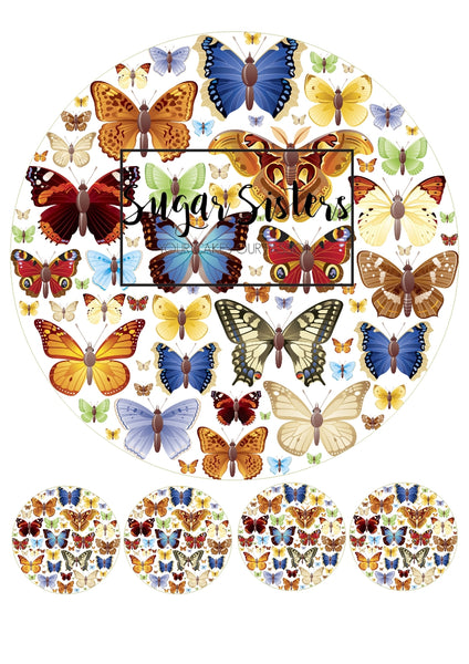 Butterflies Multi Edible Topper - (1 x 8" Disc ) (4 x 2" Discs)