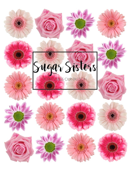 Pink Flowers Edible Toppers - (20 Toppers)