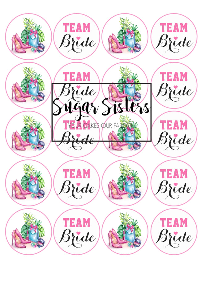 Team Bride Hen Party (Option 2)  Edible Toppers - (20 Toppers)