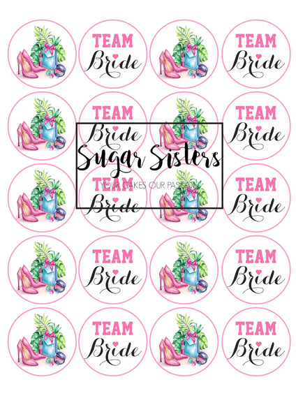 Team Bride Hen Party (Option 2) Edible Toppers - (20 Toppers)