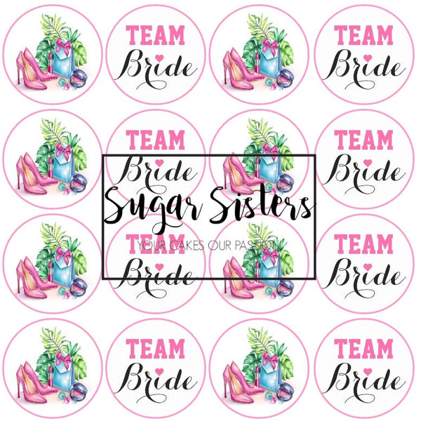Team Bride Hen Party (Option 2) Edible Toppers - (20 Toppers)