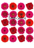 Hot Pink/Red Flowers Edible Toppers - (20 Toppers)