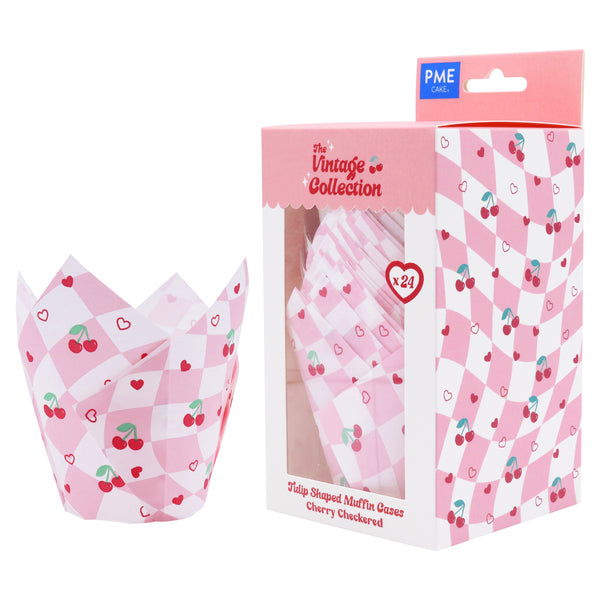 Tulip Muffin Cases  Cherry Checkerboard Pk  24