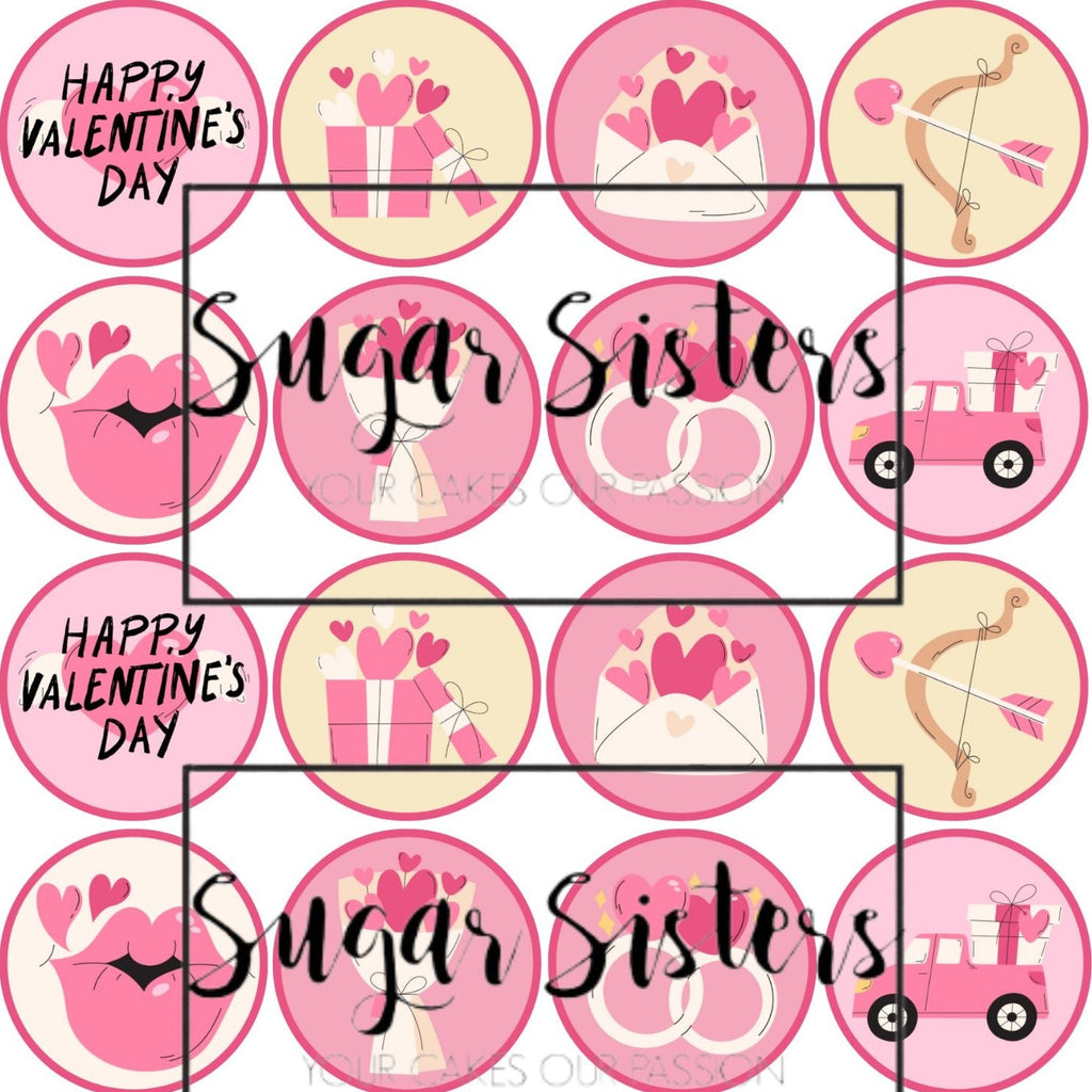 Valentines Icons Edible Toppers - (20 Toppers)