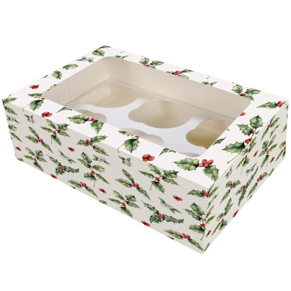 Vintage Holly Cupcake Box 6s/12s