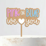 Pink or Blue Cake Topper in Beech  and Pastel Acrylic